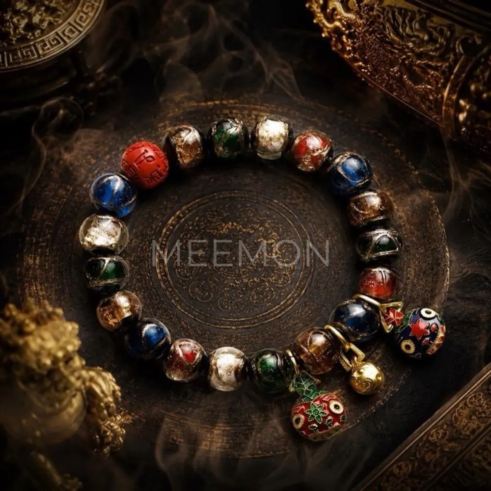 กำไลประคำทิเบต จีน กำไลเศรษฐี กำไลมงคล สำหรับข้อมือไม่เกิน 16 cm. โดยกิ่งมีมนตร์ พร้อมซองหนังแท้
